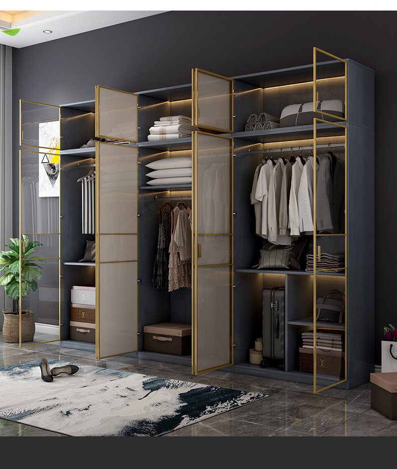 木栎家北欧小户型轻奢衣柜现代简约意式极简衣帽间玻璃衣橱平开门四六