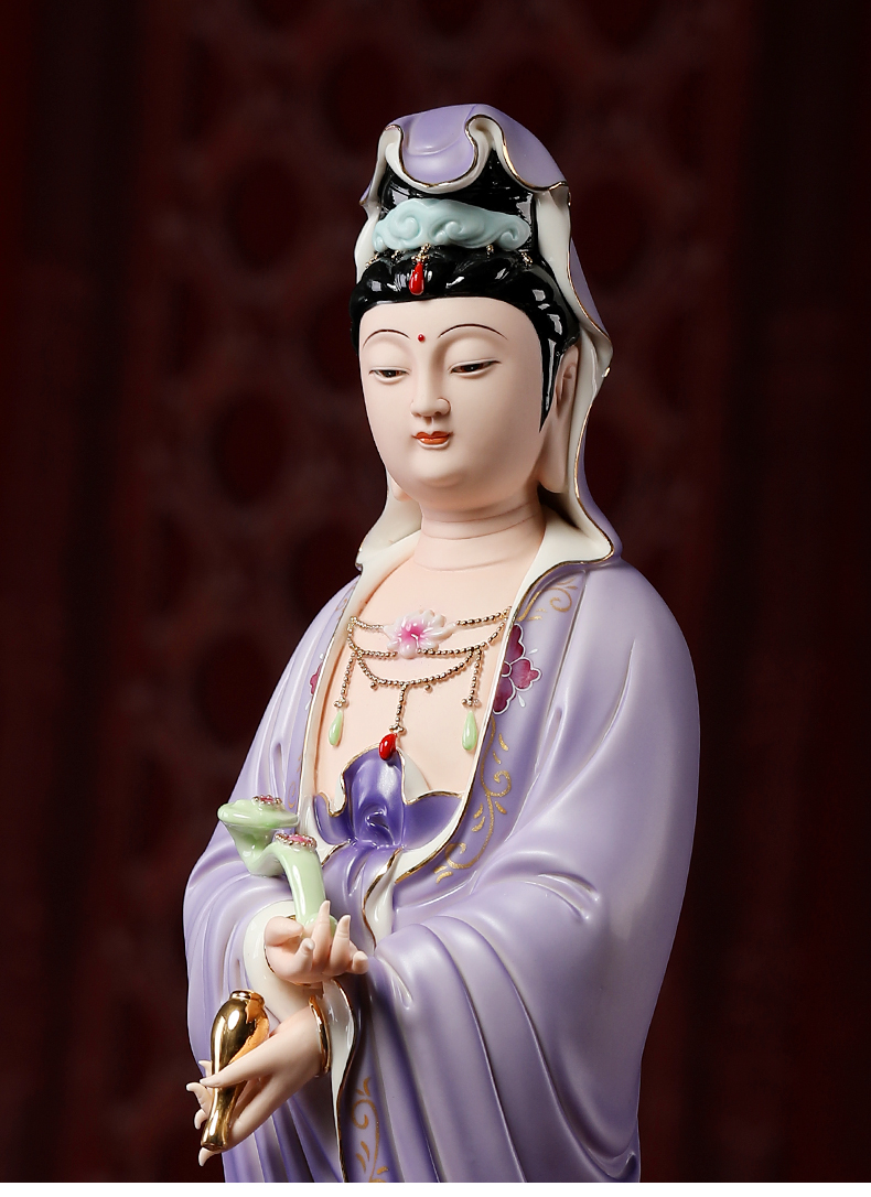 京选陶瓷19吋如意观音佛像摆件南海观世音菩萨站立像家用客厅供奉d