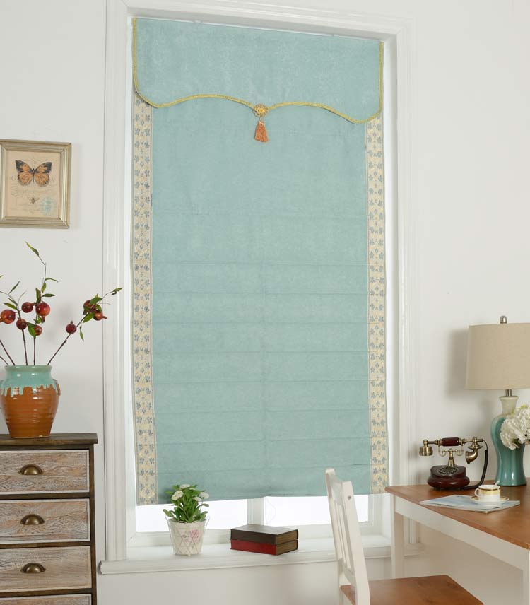 扇形窗帘纯色罗马帘扇形棉麻窗帘遮光地中海卧室餐厅飘窗提拉帘升降帘