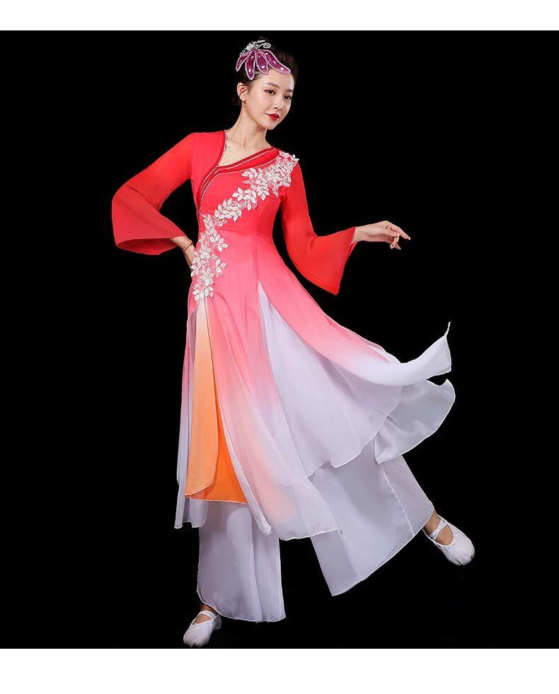 古典舞演出服女飘逸扇子舞中国风新款套装现代舞广场舞蹈表演服装红色