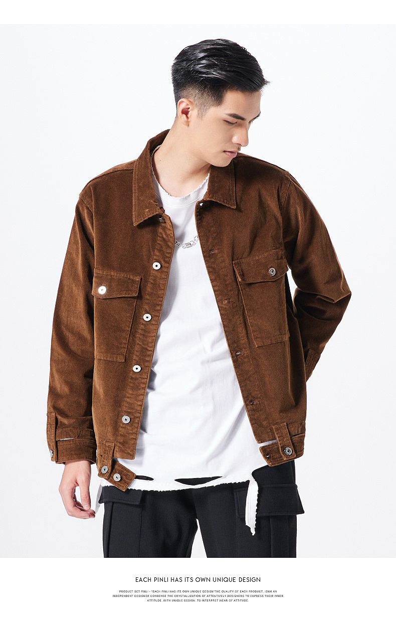 pinli品立夹克男外套2021秋季新款灯芯绒翻领时尚休闲男士上衣男装