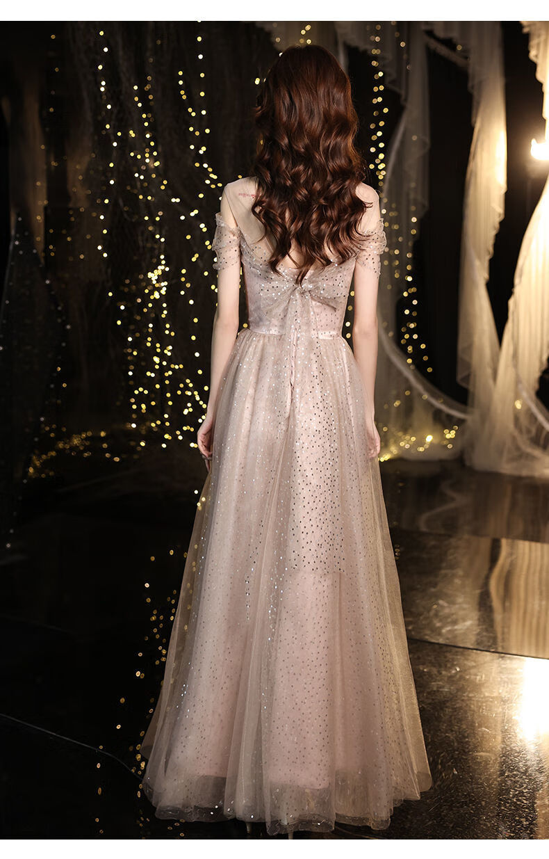 玫泊琳宴会晚礼服裙气质香槟色晚礼服裙2022新款宴会仙气质生日伴娘服