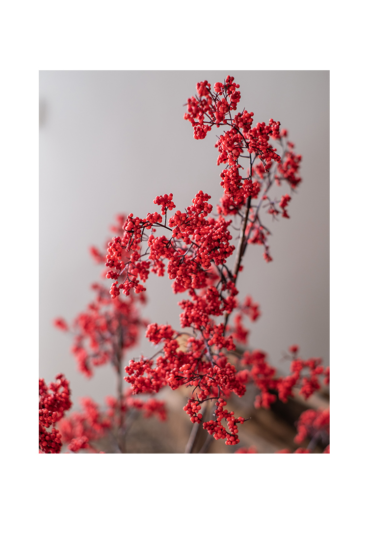 掬涵喜庆冬青仿真花枝红果大型高枝插花圣诞吉祥浆果新年装饰花线纹陶