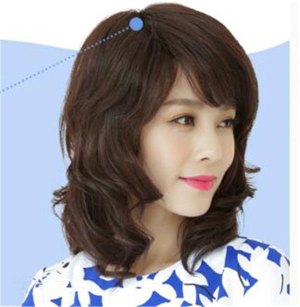 真人发丝中老年妈妈假发中长卷中年人真发假发女 深棕色 机织真发4件套