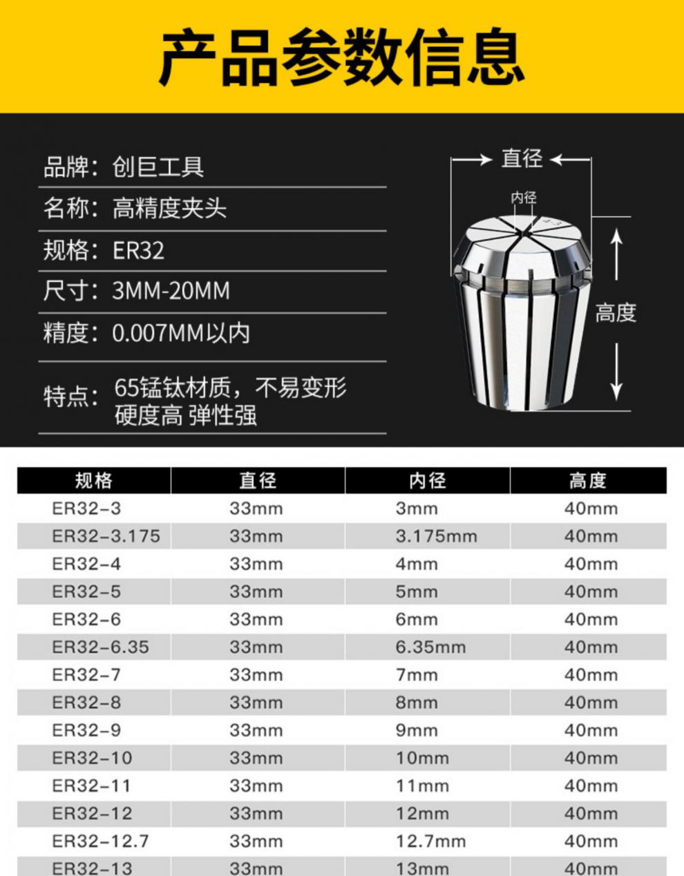数控er32夹头高精度弹性弹簧夹头嗦咀雕刻机夹具铣刀夹头 高精夹头er