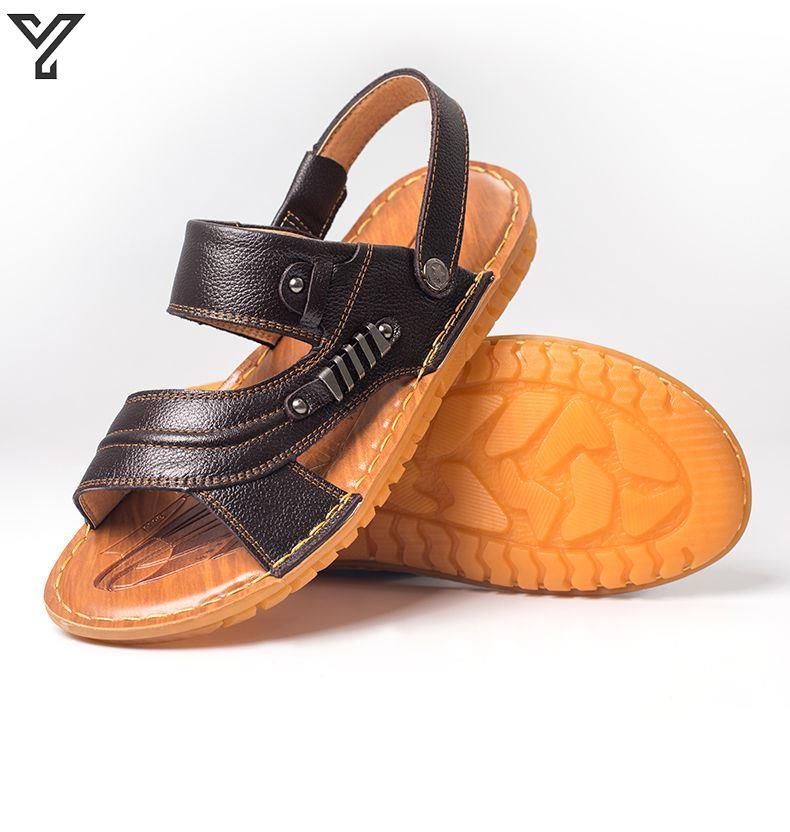 男子男鞋真牛皮防滑沙滩鞋手工拖鞋 黄色 40品牌: 木林森(mulinsen)