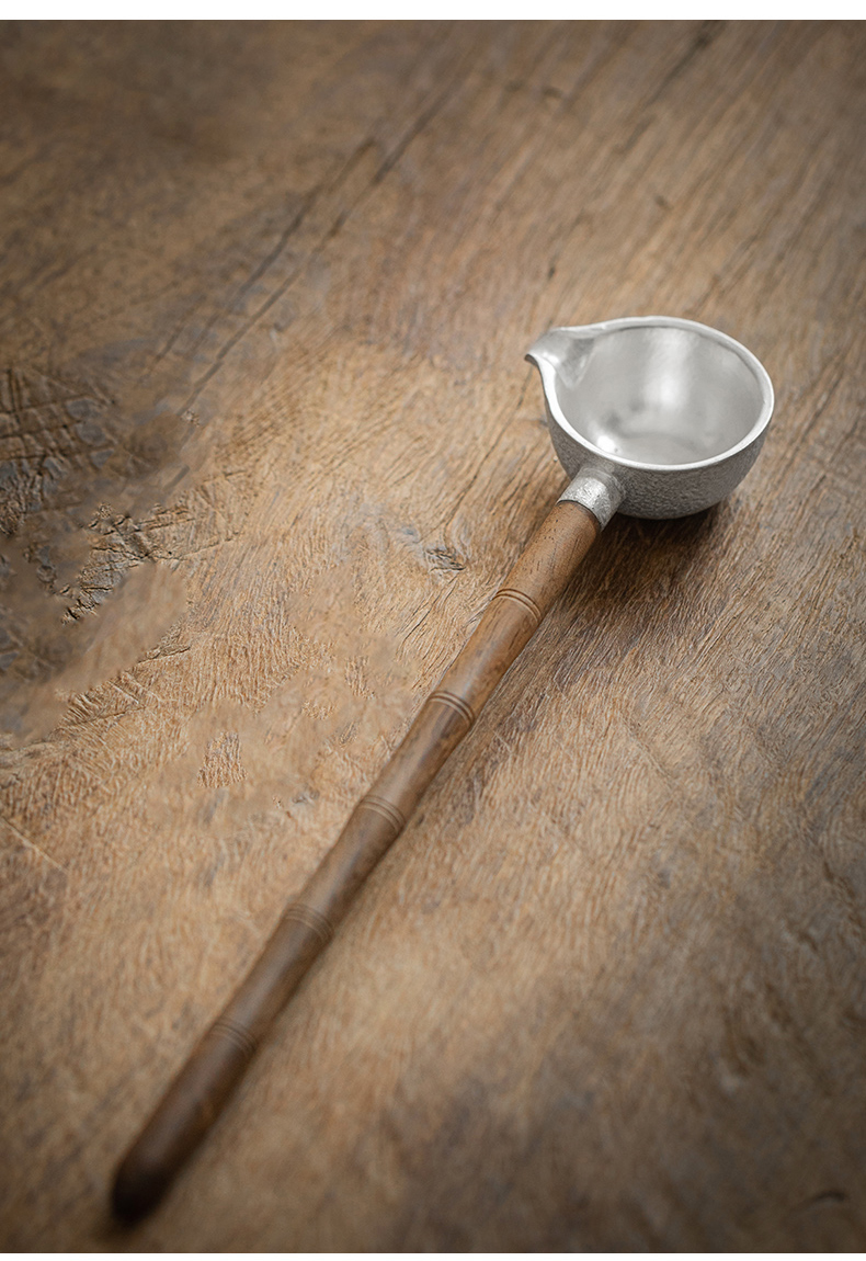 舀茶器日式泥巴人鎏银银舀茶勺分茶器功夫茶具煮茶器配件实木茶勺家用