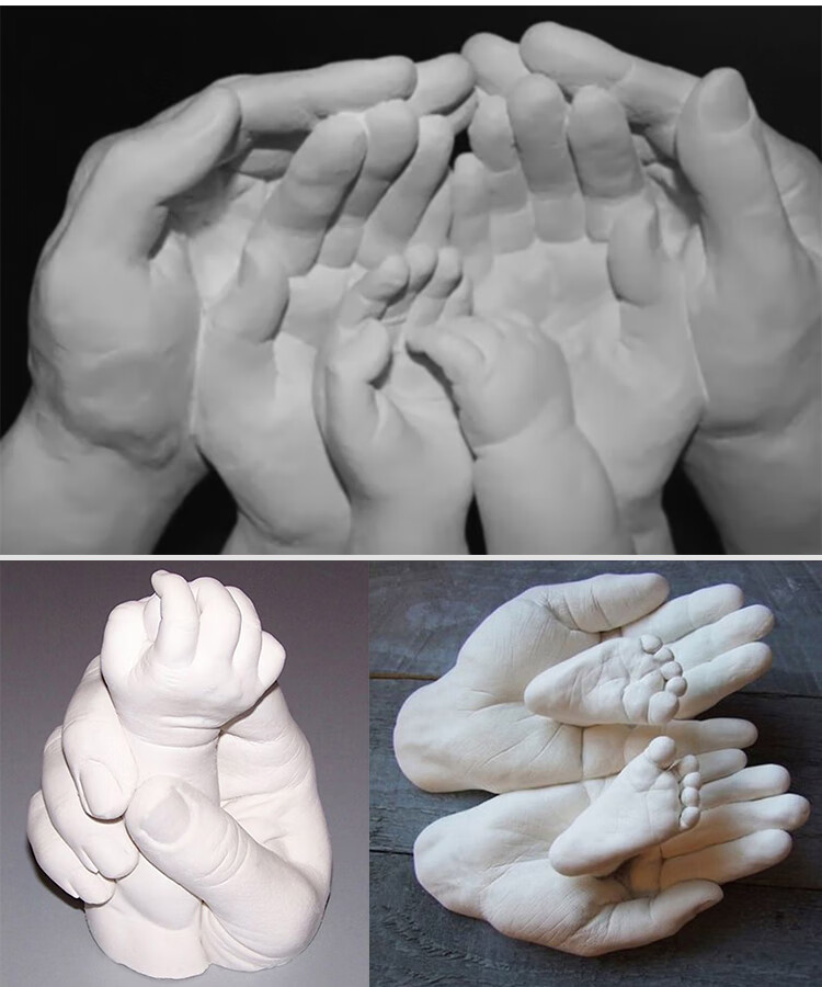 一家三口手模型diy抖音情侣手模石膏 手摸材料自制作模型粉克隆粉 合