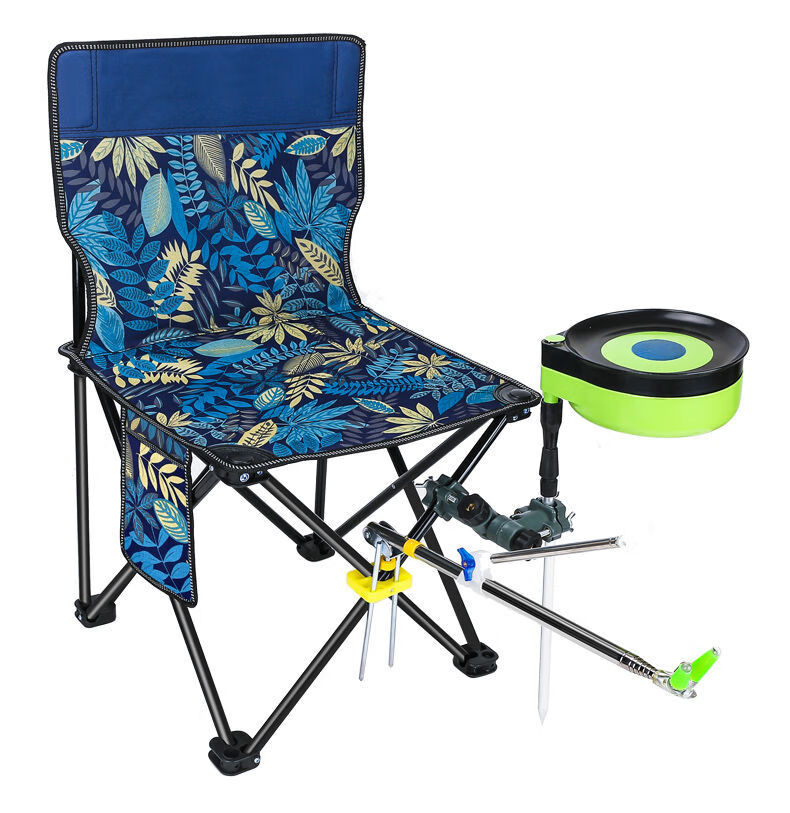 钓鱼椅折叠椅炮台椅凳写生小凳子多功能户外便携式靠背钓椅马扎树叶蓝