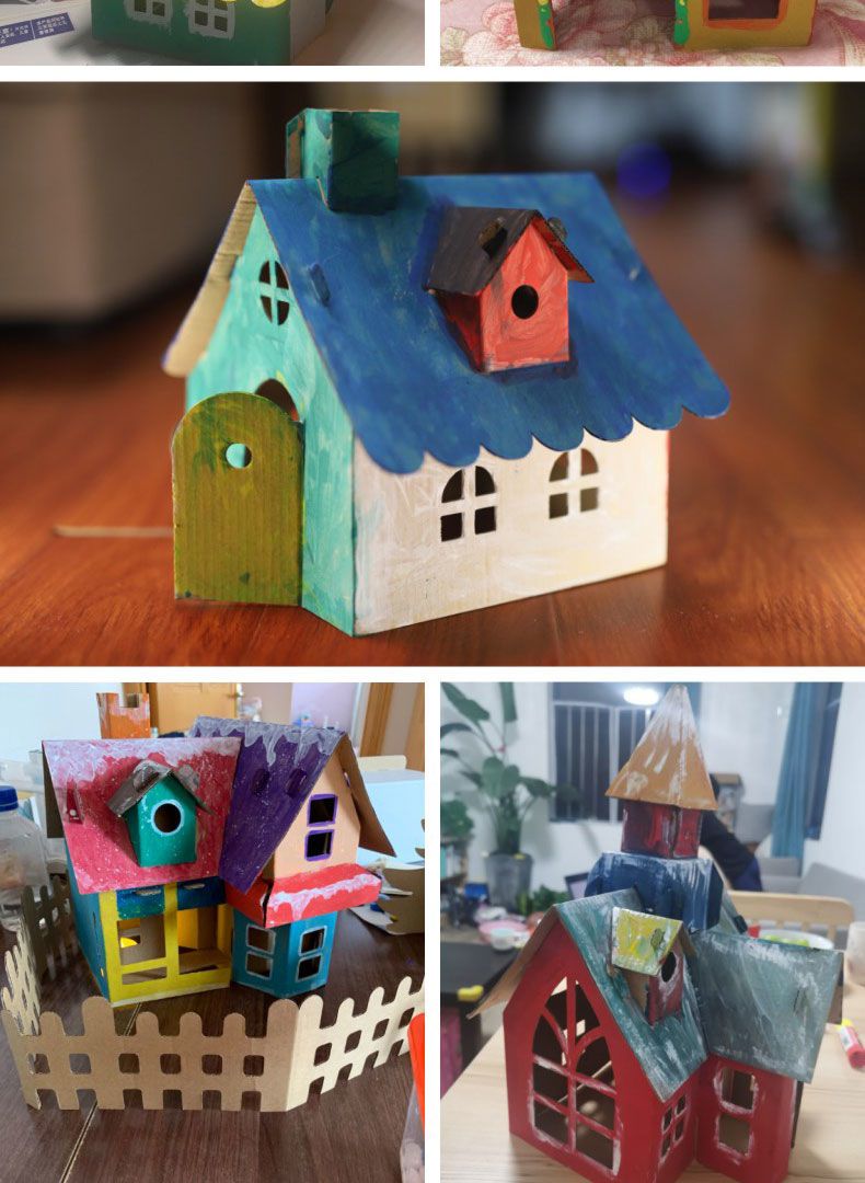 幼儿园建筑手工纸模型立体手工diy玩具纸盒房子涂鸦瓦楞纸纸板小屋纸