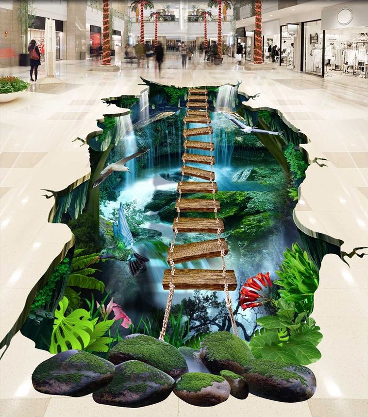 可狄地贴3d立体地砖地贴贴纸创意风景地贴地面装饰水耐磨仿真地砖画04