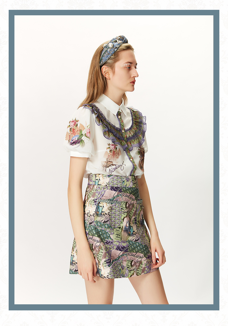 lulualways我爱露露2021夏季新款口袋印花质感a字短裙omb4001浅紫色