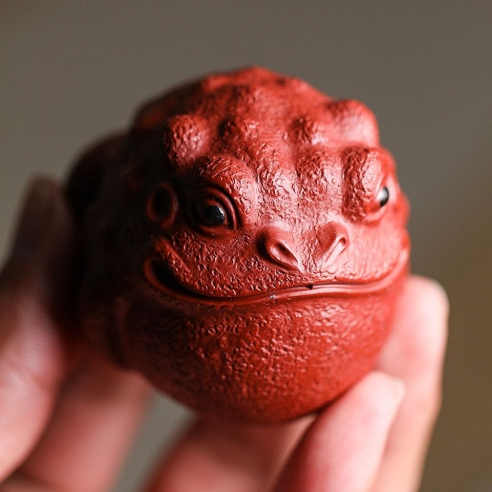 宜兴紫砂金蟾茶宠可养摆件创意茶玩配件节日礼物生日礼品宝宝蟾红色