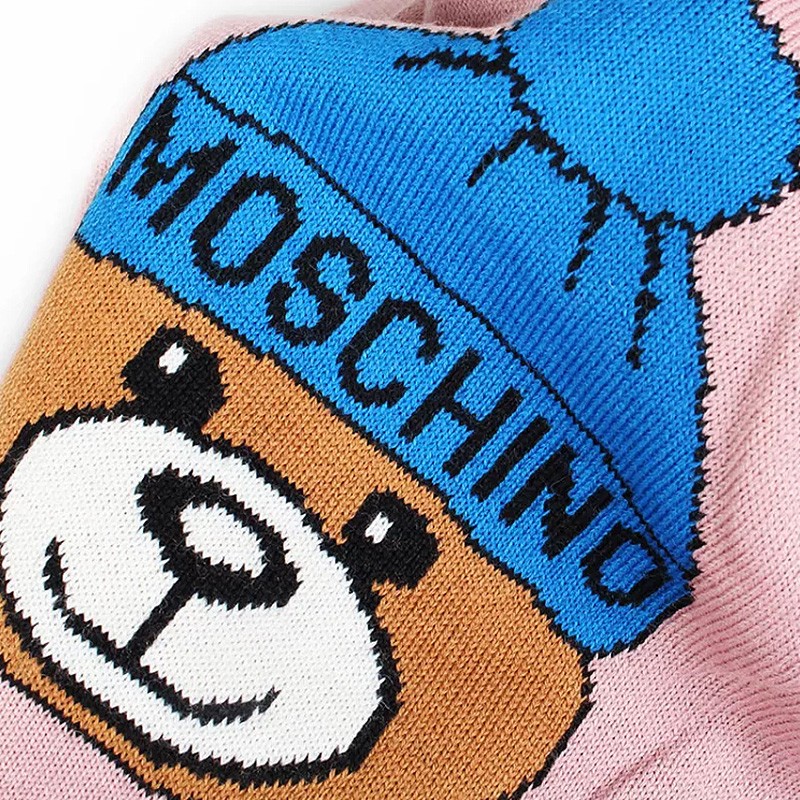 moschino 莫斯奇诺 新款黑色羊毛混纺泰迪熊男女同款针织帽 黑色65174