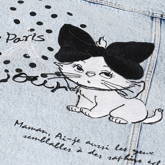 mariecat系列欧时力新款冬装卡通贴布绣纯棉字母牛仔外套女黑灰070xs