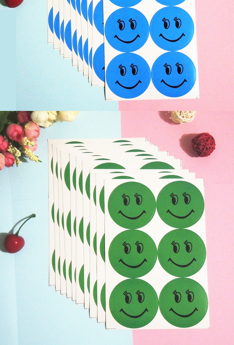 贴画贴纸哭难过脸微笑学生奖励粘贴纸幼儿园表扬贴 中号15mm绿色笑脸