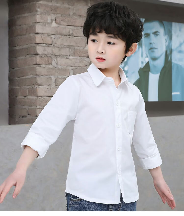 【高端轻奢】儿童白衬衫男新款2021春款男童纯棉白色衬衣薄中大童长袖
