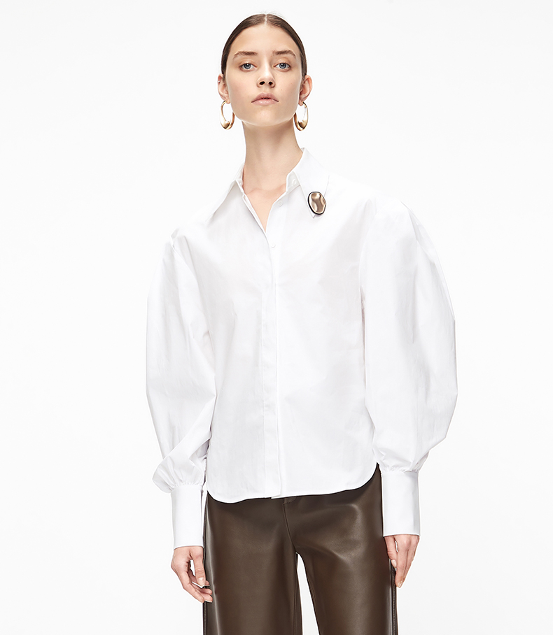 edition羊腿袖衬衫女夏款设计感小众气质复古白衬衫 本白色 l/170