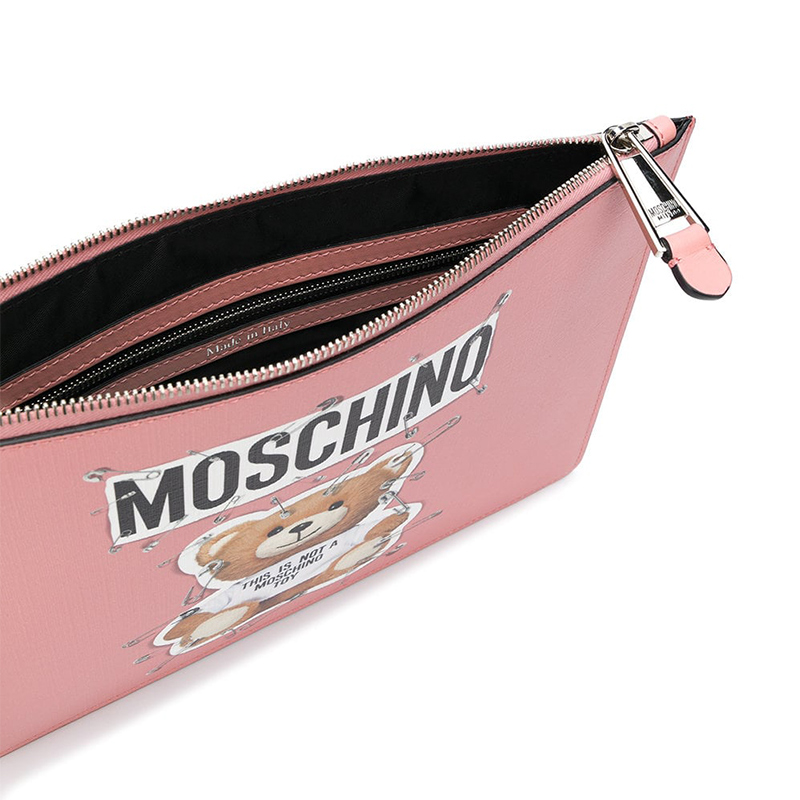 moschino 莫斯奇诺女士女包 中性款泰迪熊别针时尚大号手拿包 粉红色