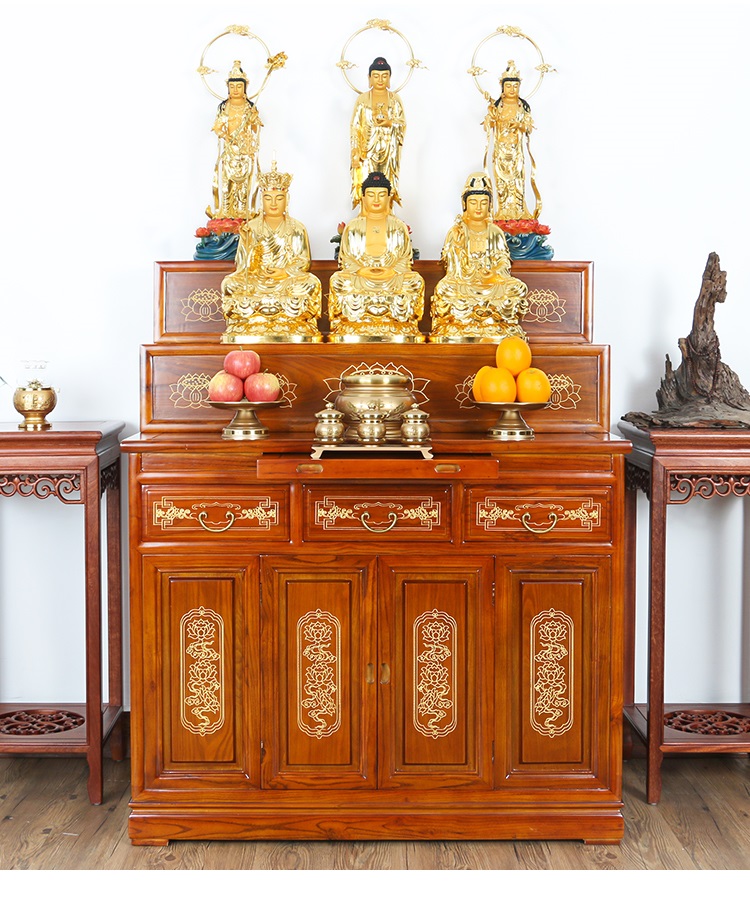 藏式实木供桌佛台家用多层套柜香案供台神台三层供佛桌子立柜佛龛 128