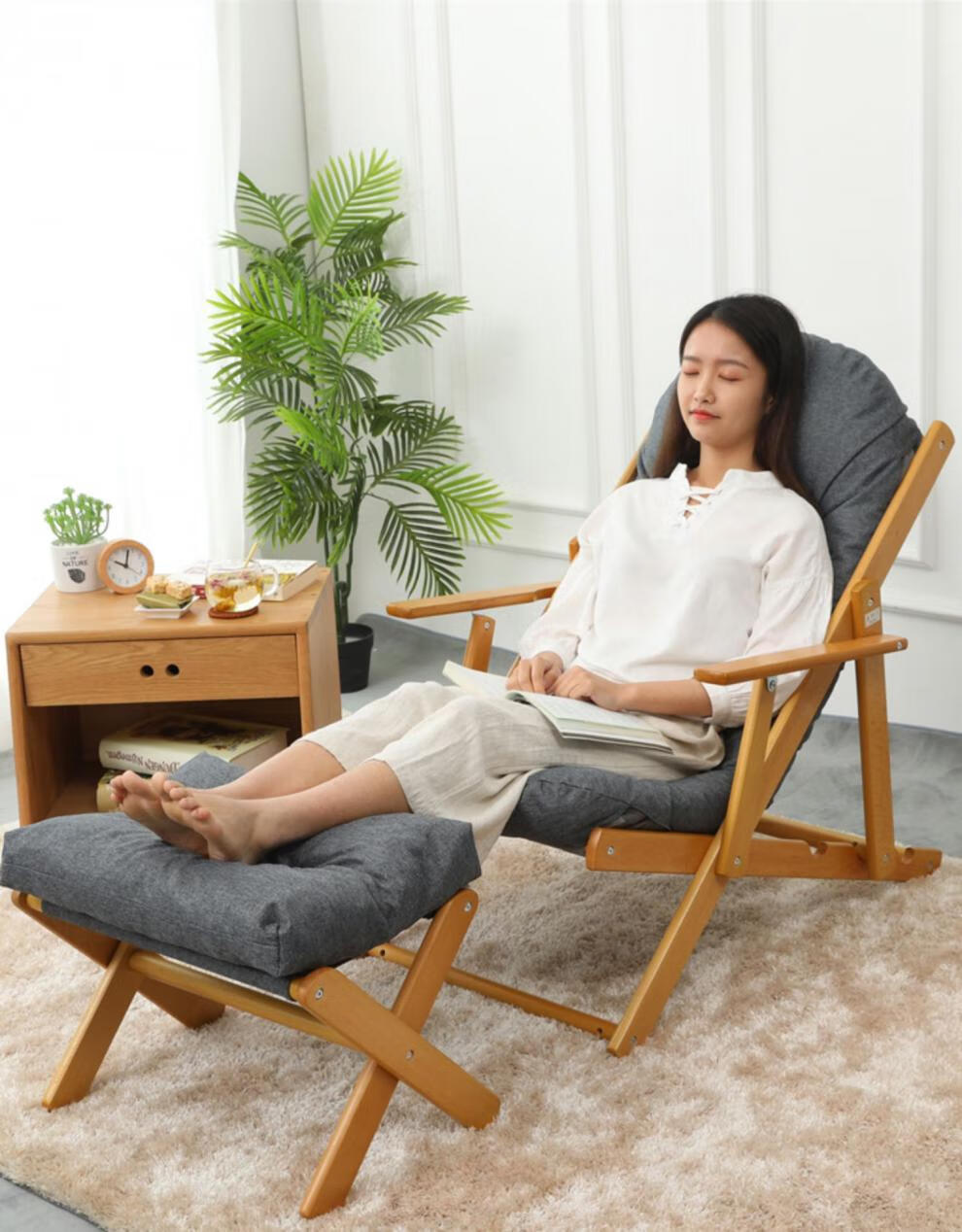 躺椅阳台家用休闲折叠午休老年人椅子晒太阳舒适午睡贵妃懒人摇椅沙滩