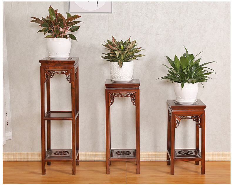 福运宝花架实木客厅方形花架现代简约置物架阳台落地盆景架中式绿萝架