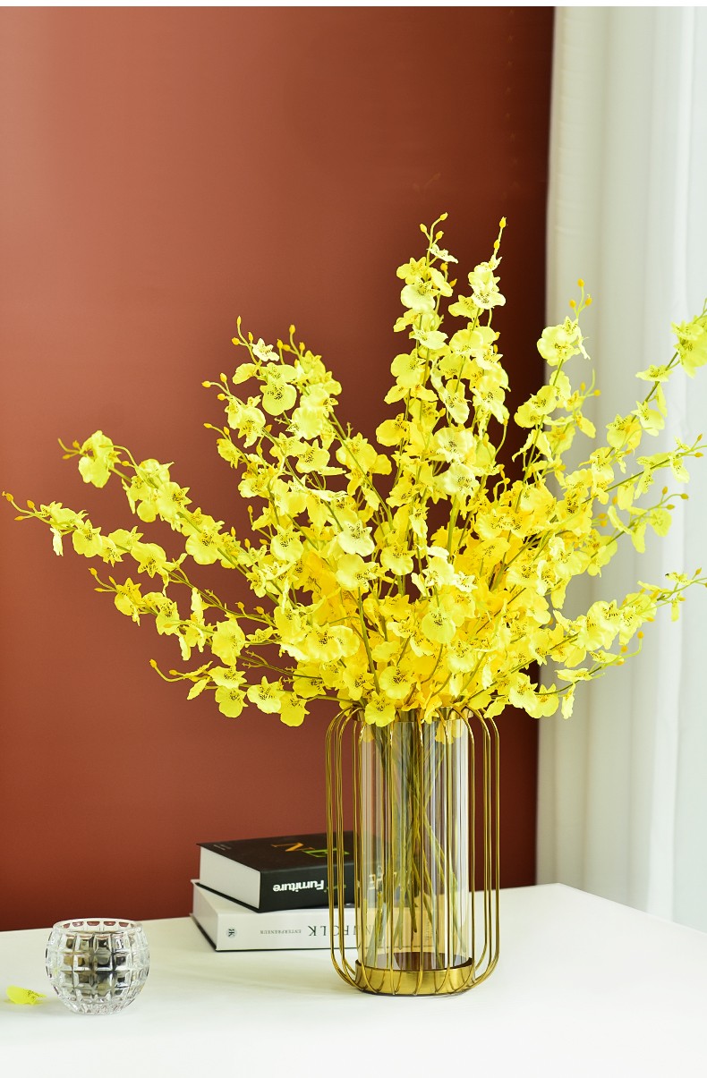 品质假花仿真花摆设客厅装饰摆件花束轻奢餐桌摆花12支跳舞兰波纹花瓶