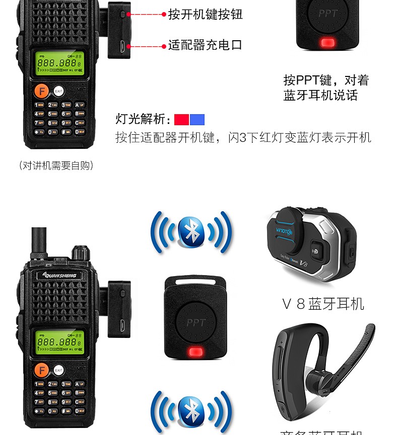 瑞宝ruibao适配器适配维迈通v8sv9sv6v3摩托车头盔无线蓝牙耳机对讲机