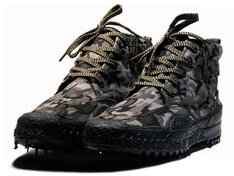 迷彩胶鞋3517黑色迷彩高帮作训鞋石头灰解放鞋男士旅行野营鞋爬山胶鞋