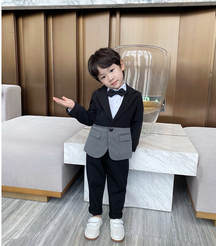迪士尼disney商场同款男童黑色西装套装春秋帅气宝宝小男孩婚礼花童