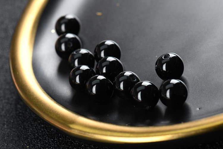 硕熙7a天然黑乌金黑曜石散珠半成品diy手链配貔貅串珠配件包7a乌金8mm