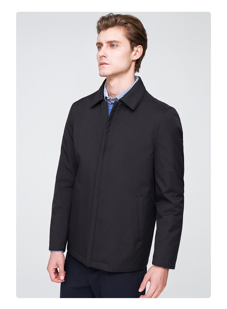 versino梵思诺男装2020秋冬新款夹克商务中年男士翻领棉服外套男蓝色