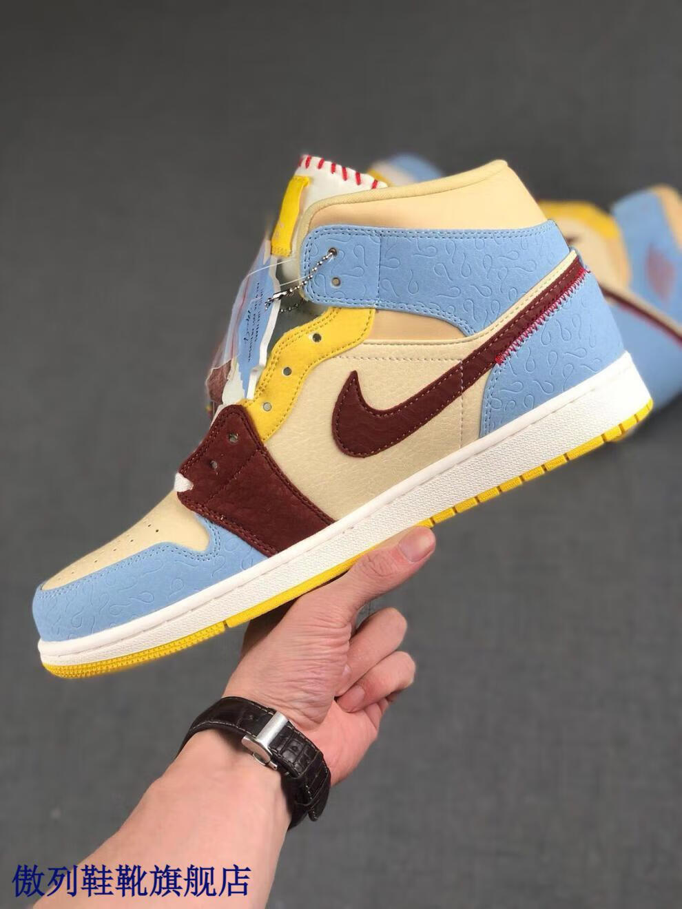 莆田头层皮高版本百搭休闲运动鞋篮球鞋男女 aj1 mid 非洲风情 36