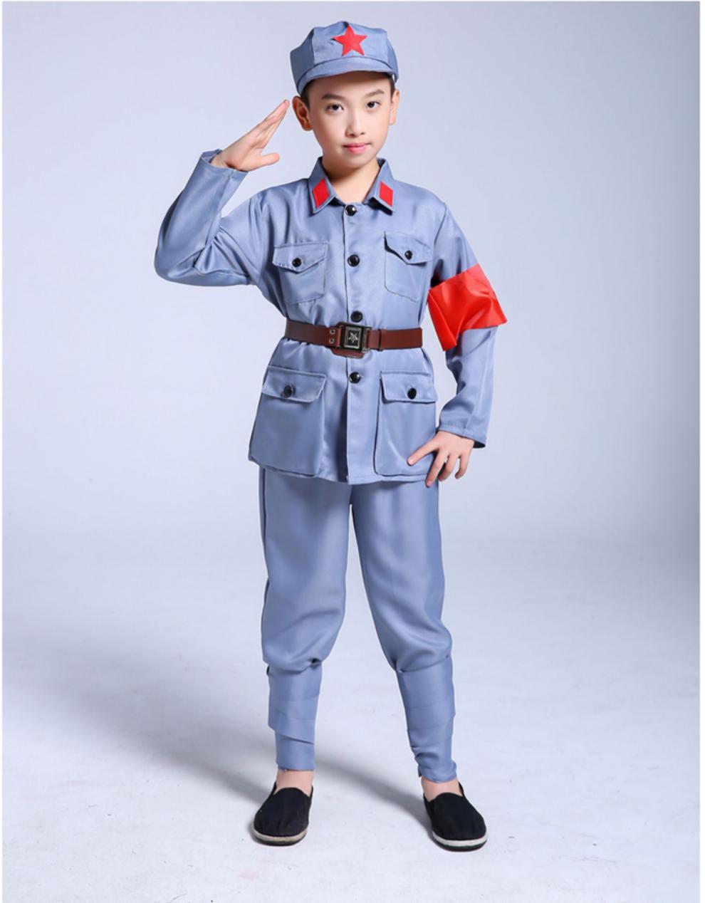 儿童小红军演出服成人八路红星闪闪表演服抗战时期服装 蓝色长袖长裤