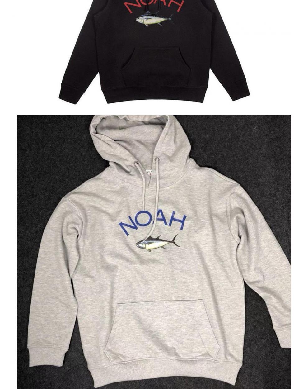 2021秋季新款卫衣男潮牌noah金枪鱼印花加绒连帽情侣帽衫男女同款蓝色