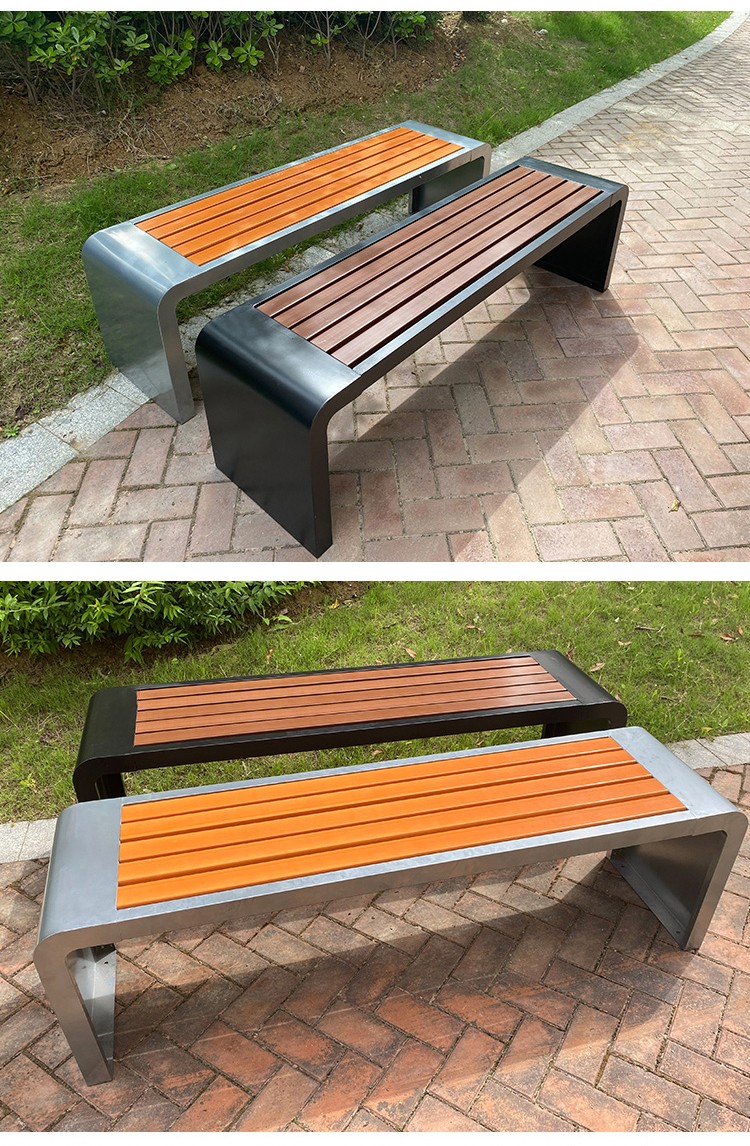 巢唯不锈钢公园椅户外长椅防腐塑木长条凳铁艺座椅小区园林休闲凳子