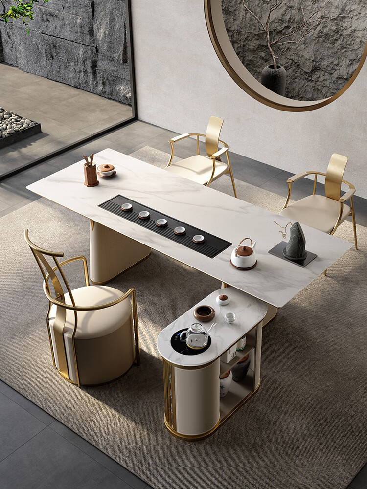 高端办公家用一体茶具套装别墅餐桌饭桌子 小茶台【香槟金】【图片