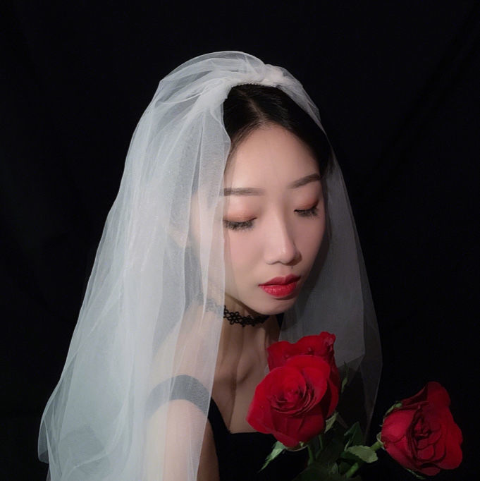 头纱拍照网红超仙新娘头饰森系网红拍照道具双层简约旅拍婚纱头纱