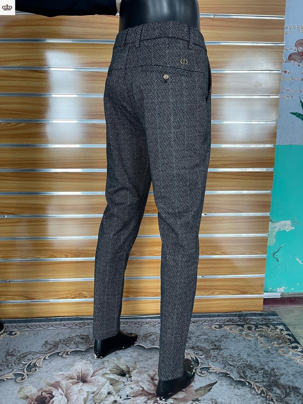 抖音同款酷森男装店男裤冬季新品长裤子修身直筒条纹毛呢小脚裤深灰色