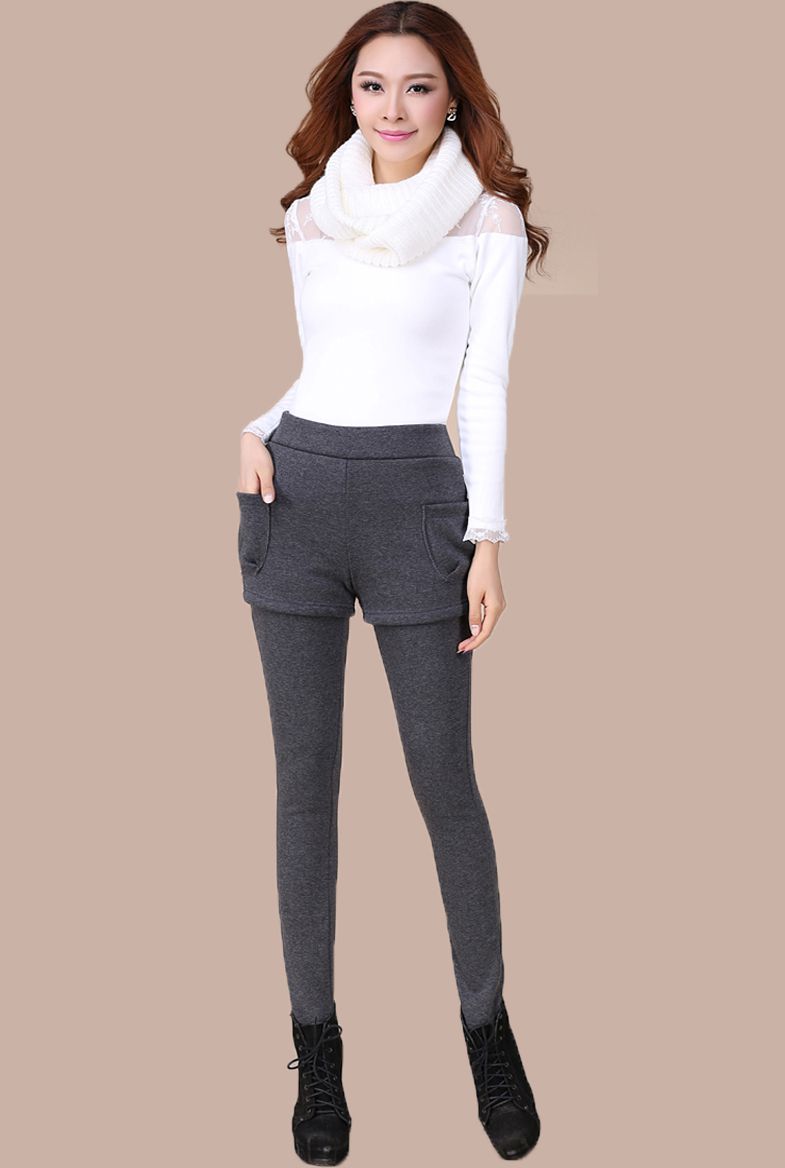 诗菲加绒假两件打底裤外穿保暖冬天加绒加厚女裤秋冬裤子高腰胖mm搭潮