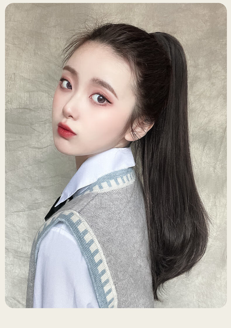 唐妮马尾假发女长发绑带式网红逼真自然高马尾假马尾辫子hmy40cm微翘