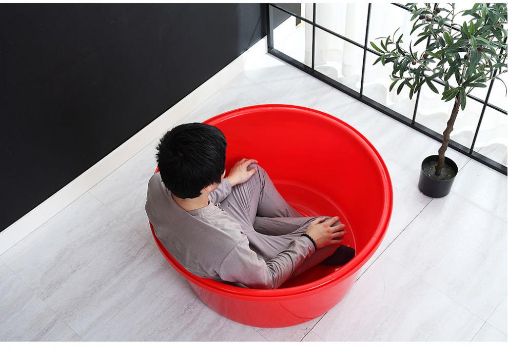 特大号塑料大红盆圆形洗澡盆洗衣被盆喜事盆加厚宠物盆泡澡桶浴盆46号