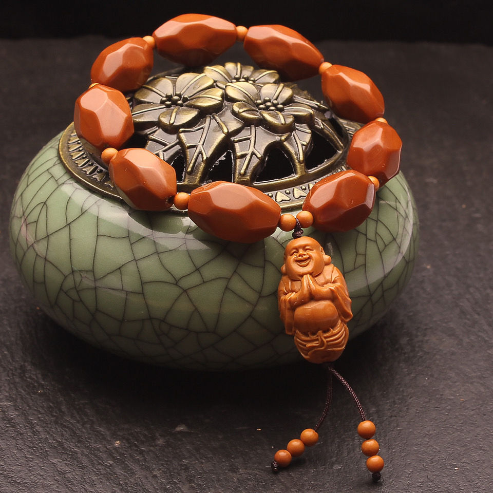 时尚配饰橄榄核雕刻手串手工制作手串手链钻石面手串雕刻吊坠弥勒生日