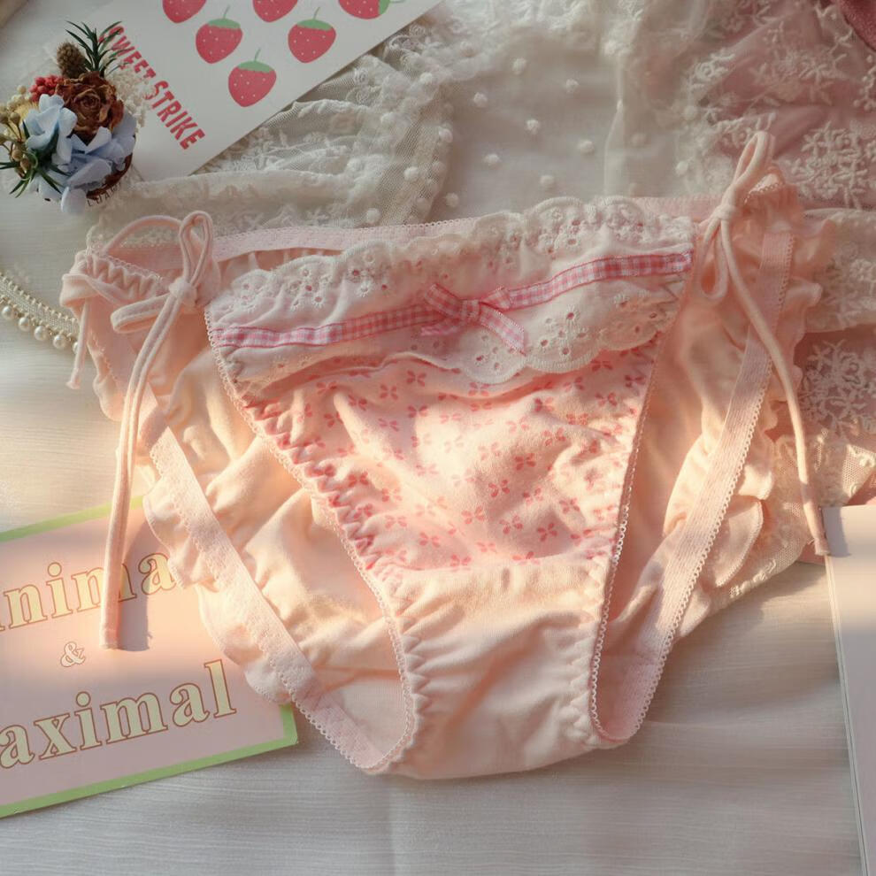 日系软妹少女甜美可爱性感蕾丝边绑带草莓粉色学生内裤桃子蛋糕草莓