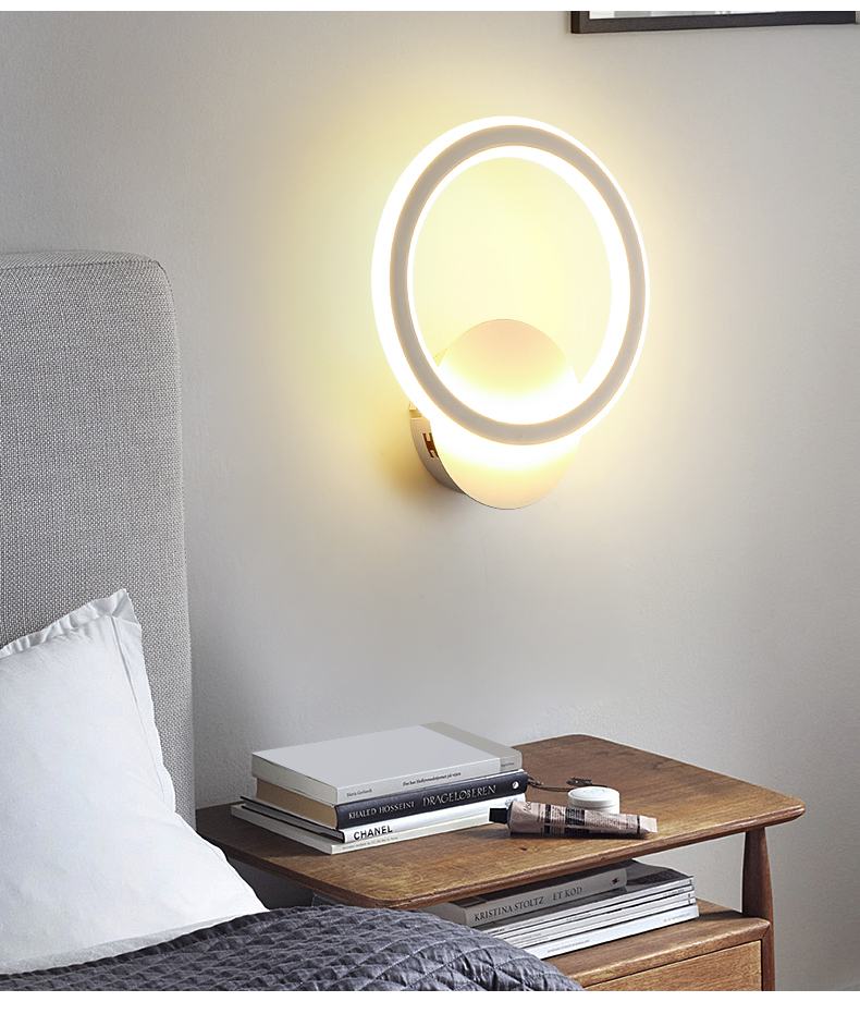 卡梦尔led壁灯床头卧室圆形家用客厅过道走廊楼梯间阳台灯白色圆形