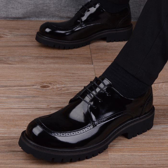 索维迈时尚轻奢品牌潮牌漆皮男士大头皮鞋新款英伦商务潮流百搭圆头