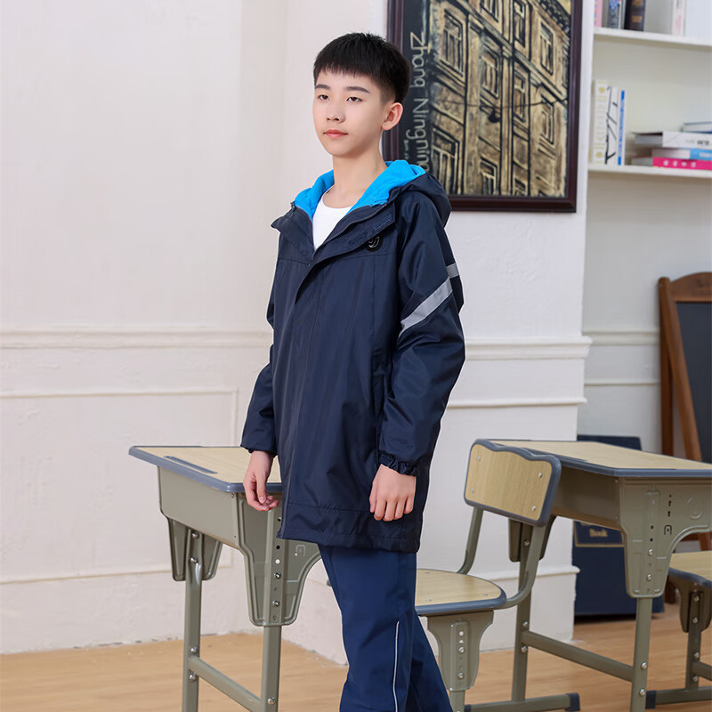 校服冲锋衣冬季三合一外套加绒加厚中小学生班服户外冲锋衣二件套 枣