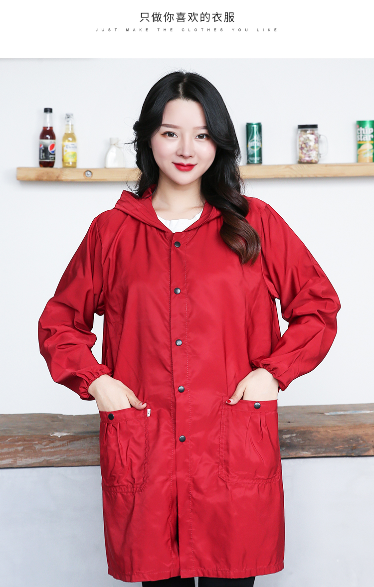 时尚围裙长袖女防水防油防污厨房家用外套薄款溥夏季工作服罩衣护衣