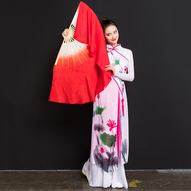 舞蹈扇子跳舞扇子加长绸扇广场舞扇子扭秧歌扇双面成人表演扇舞台