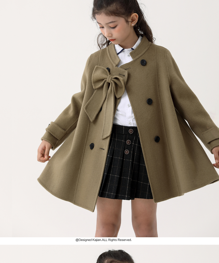 品牌童装315岁女童毛呢外套儿童呢子双面呢羊绒大衣秋冬宝宝蝴蝶结